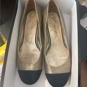 CHANEL Women's Gold and Black Flats
